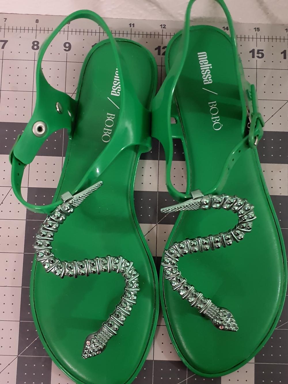 Melissa Green Jelly Sandals with Metallic Snake Accents